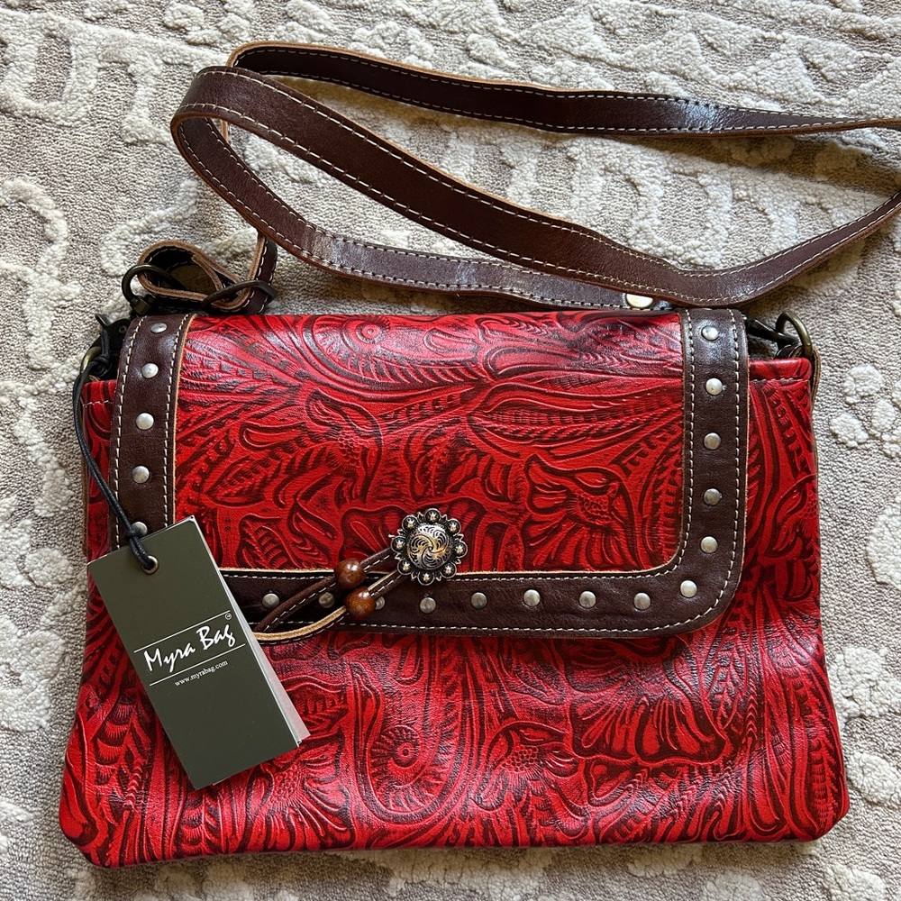 NWT Myra Bag Red and Brown Leather Women's Handbag